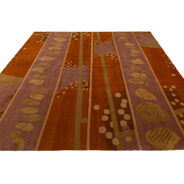 Artisan Hand-Knotted Tibetan Wool and Silk Rug in Terracotta Abstract Pattern For Sale In New York - Image 6 of 10