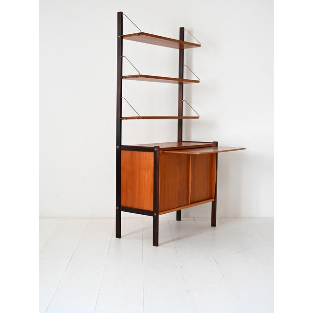 Vintage Scandinavian Bookcase with Pull-Out Desk and Brass Pulls, 1960s For Sale - Image 3 of 9
