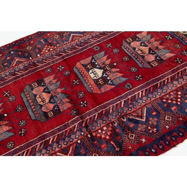 Red Handmade Designed Hamadan Wool Runner From the 1960s For Sale In New York - Image 6 of 11