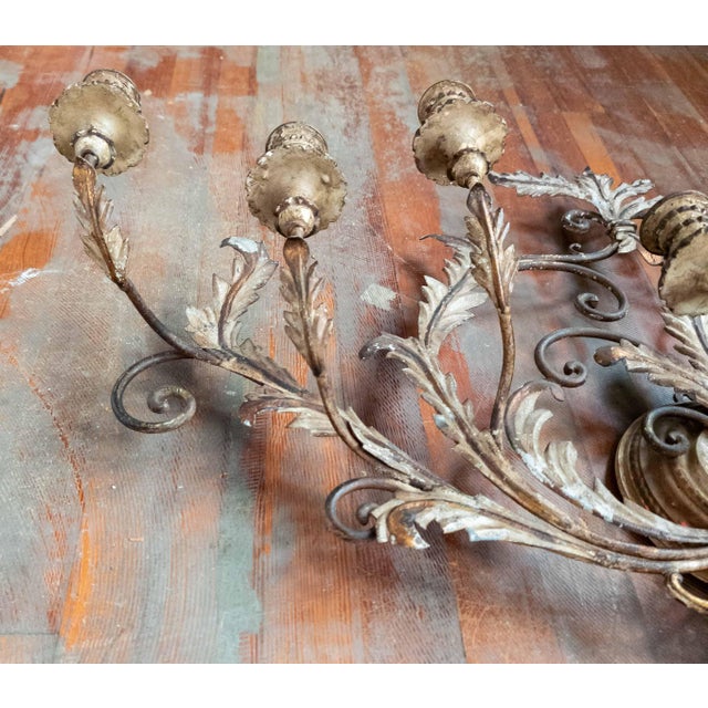 20th Century Large 40" Wide Italian Hollywood Regency Tole and Wood Wall Sconce For Sale - Image 16 of 18