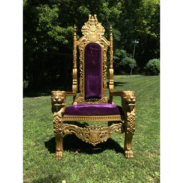 1970s Vintage Purple HandCarved Lion Throne Chair Chairish