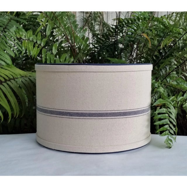 Contemporary Grain Sack Lampshade Blue Stripe For Sale - Image 10 of 10