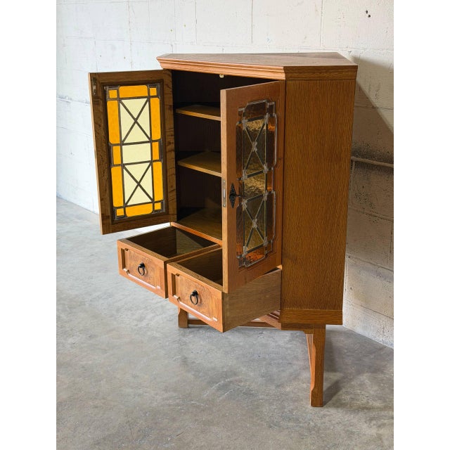 Oak Corner Storage Cabinet With Glass Doors Danish Mid-Century Modern 1960s For Sale - Image 12 of 12