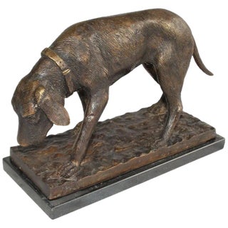 20th-Century French Dark Brown Bronze Dog Sculpture For Sale