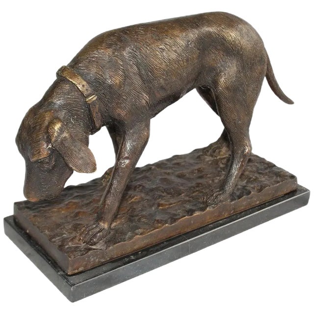20th-Century French Dark Brown Bronze Dog Sculpture For Sale