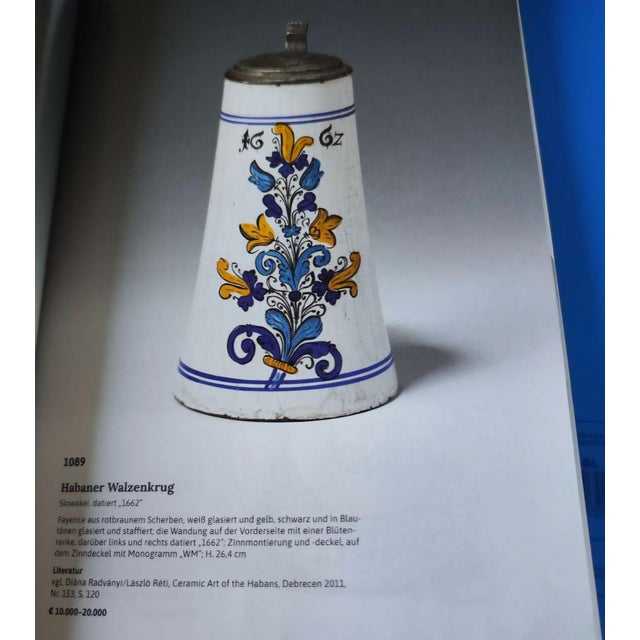 Habaner Walzenkrug – Original Pewter Lid, 17th Century For Sale - Image 9 of 9