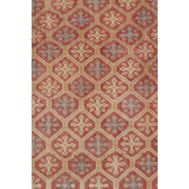 Traditional Vintage Turkish Rug, Beige Field With Red Diamond Geometric Motifs - Rug & Kilim For Sale - Image 3 of 8