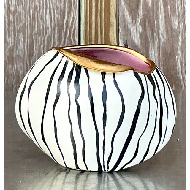 Boho Chic Vintage Boho Hand Painted Stripes Vase For Sale - Image 3 of 6