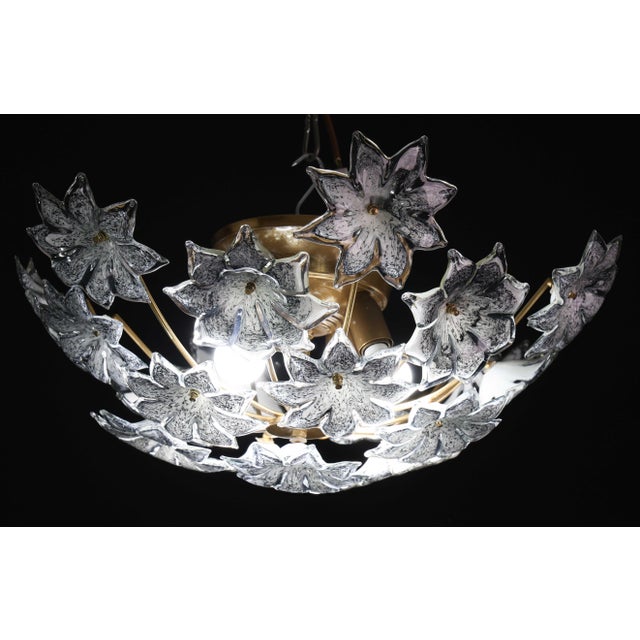 1970s Large Murano Vintage Ceiling Light Black Flowers For Sale - Image 9 of 17