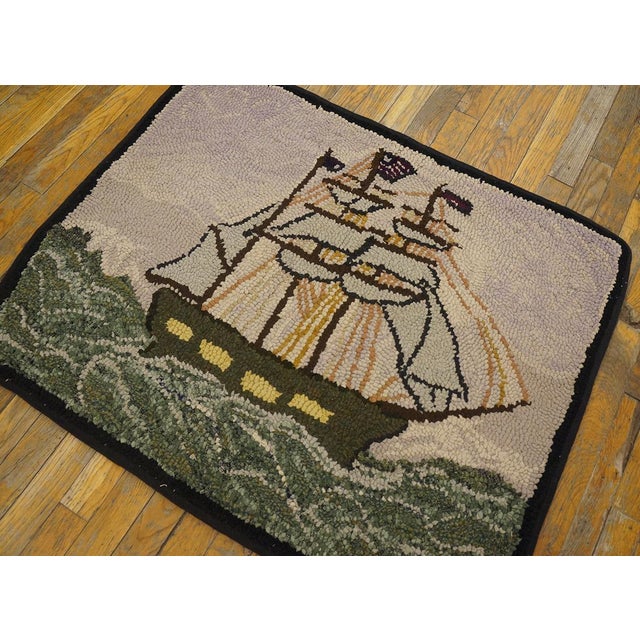 Mid 20th Century Nautical American Hooked Rug ( 2'7" x 3'2" - 80 x 98 ) American Hooked Rugs Contemporary American Hooked...