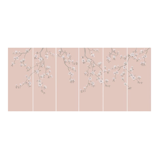 W36'*h108"/Panel, a Set of 6 Panels Magnolia Wallpaper, Mauve Magnolia Wallpaper For Sale