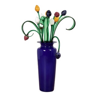 Glass Flower Sculpture in a Vase by Phil O'Reilly For Sale