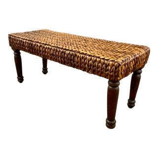 1980s Vintage Coastal Boho Chic Seagrass Rush Woven Bench. For Sale
