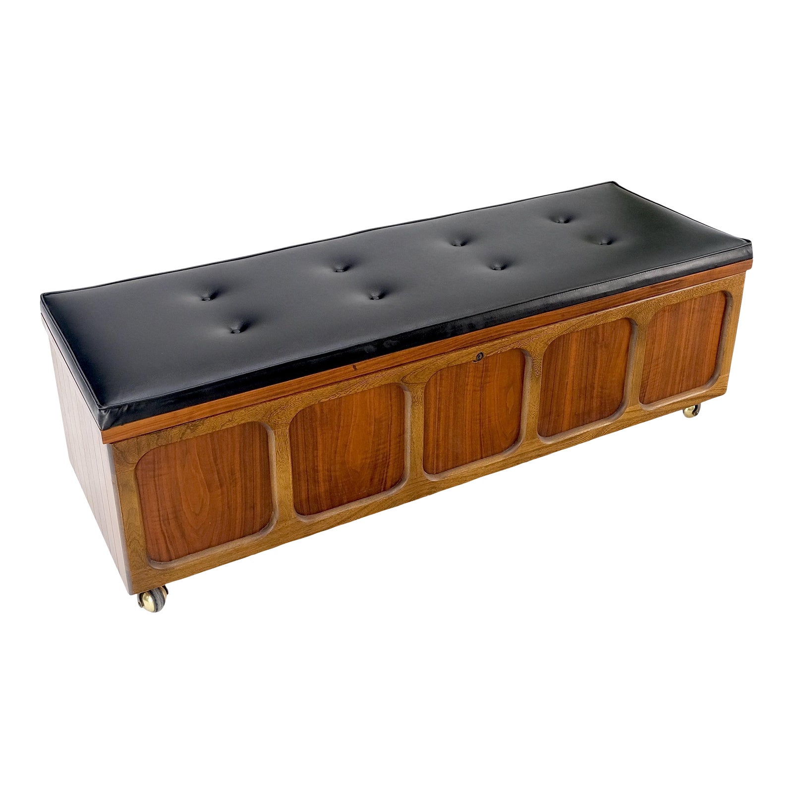 Mid Century Modern Cedar Walnut Hope Chest Bench Naugahyde Upholstery