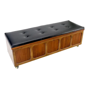 Mid Century Modern Cedar Walnut Hope Chest Bench Naugahyde Upholstery Tufted
