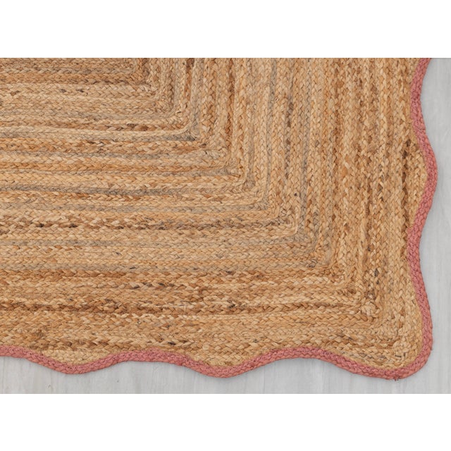 Pink 2.6x12Ft. Pink Wave Scallop Edge Jute Rug For Sale - Image 8 of 12