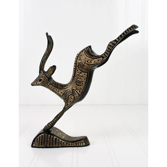 Mid-Century Hand-Engraved Black Enamel & Brass Gazelles – a Pair For Sale In Minneapolis - Image 6 of 13
