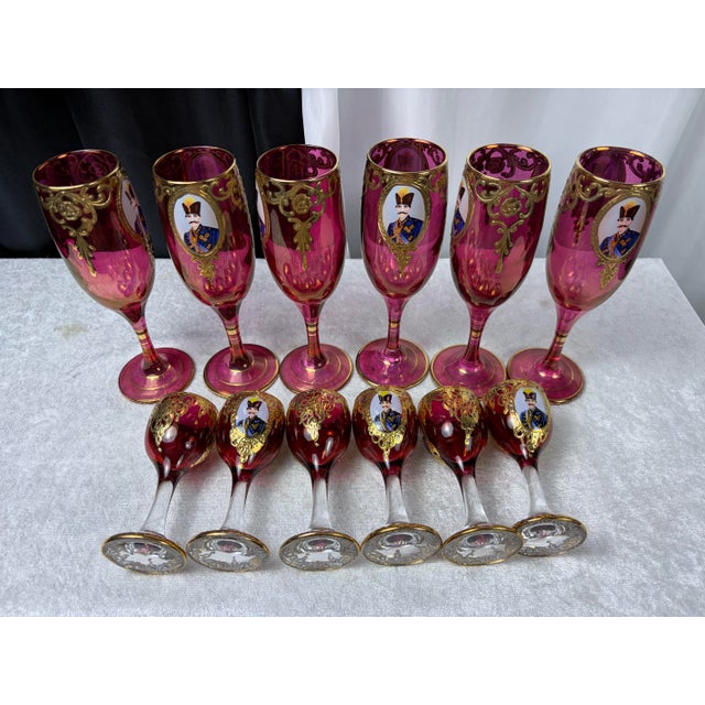Glass Mid 20th Century Persian Champagne and Cordial - Set of 12 For Sale - Image 7 of 13