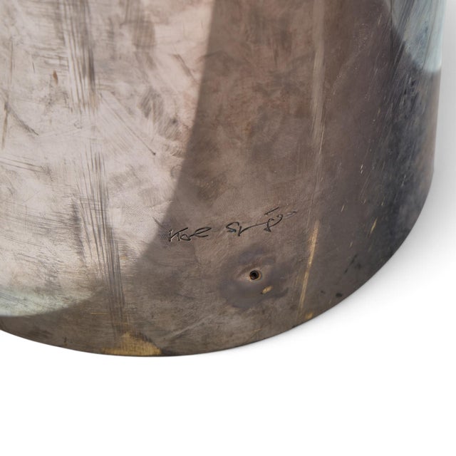 Bronze Karl Springer Mid Century Sculpture Leg Gunmetal and Glass Side Table For Sale - Image 8 of 8