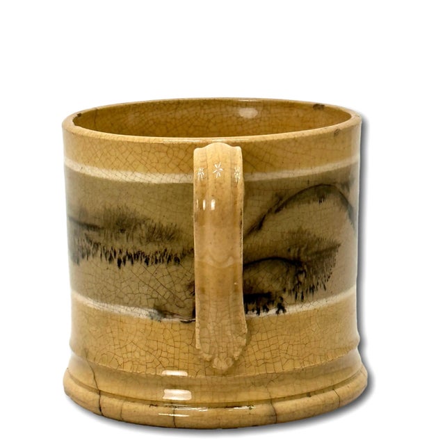 Mid 19th Century Rare Full Size Antique English Black Seaweed Decorated Yellow Mocha Ware Mug - Circa Mid 1800s For Sale - Image 5 of 12