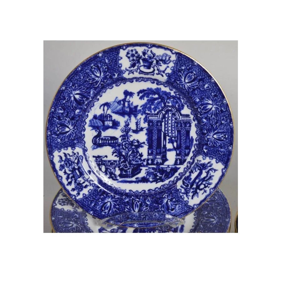1906年Copeland Spode| Waring &Gillowプレート Copeland Spode England Blue Willow Plates, Gilt Trimmed Circa 1880