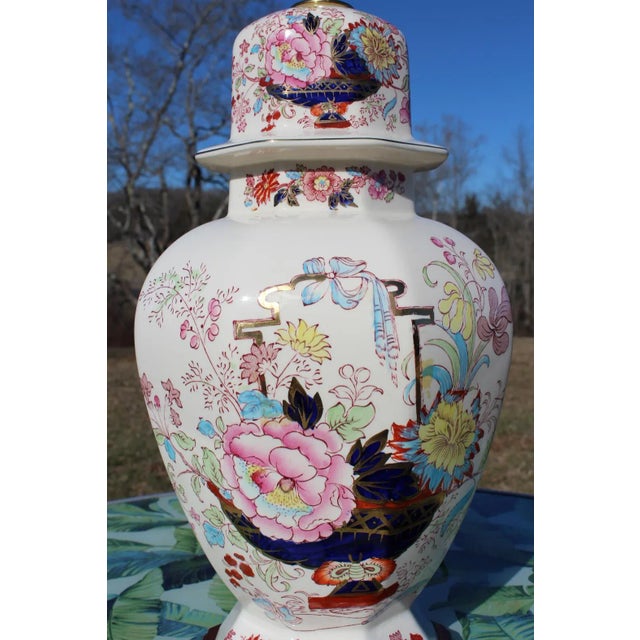 Vintage Mason's Ironstone Lamp in the Brocade Pattern For Sale - Image 6 of 12