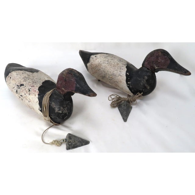 American Vintage Very Rustic American Folk Art Hand Carved Wood Duck Hunters Working Decoys a Pair For Sale - Image 3 of 13