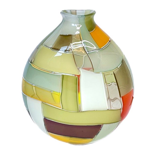 1990s Signed Vintage Robin Mix Patchwork Glass Vase For Sale - Image 5 of 10