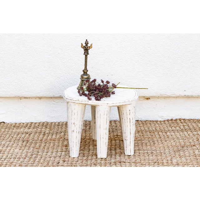 Wood Coastal White Carved Nupe Stool For Sale - Image 7 of 7