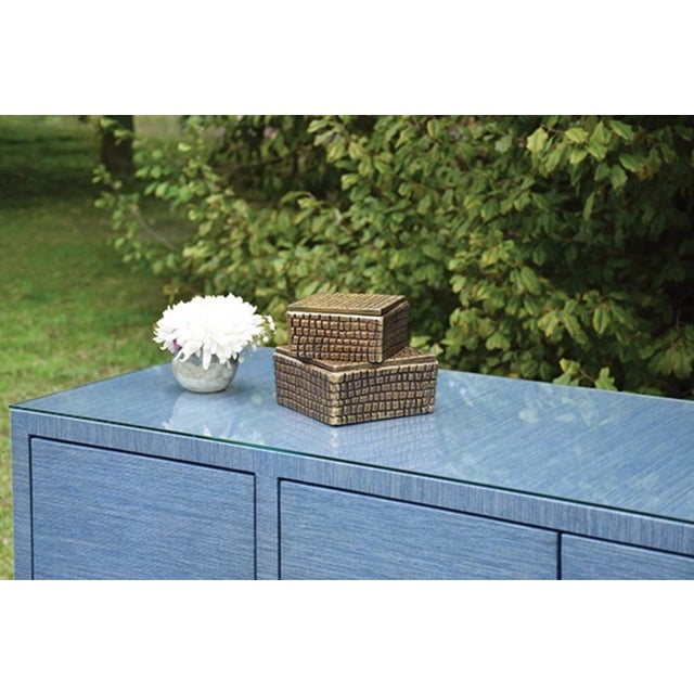 Contemporary Matthew Izzo Home Lizzo Reptile Textured Brass Aluminum Box With Lid For Sale - Image 3 of 4