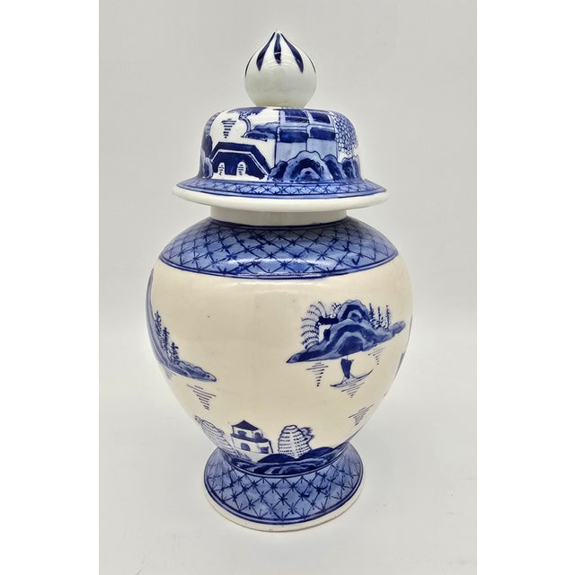 Ceramic Vintage Seymour Mann Hong Kong Old Canton Hand Painted Blue & White Porcelain Ginger Jar For Sale - Image 7 of 10