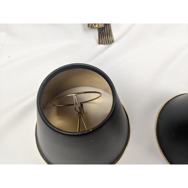 Vintage Ornate Gold-Tone Two-Light Wall Sconces With Shades - Pair For Sale - Image 15 of 18