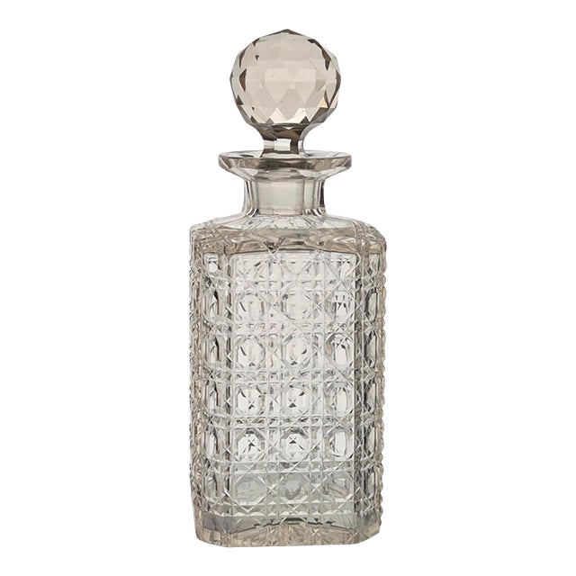 Antique 1890s American Cut Glass Square Decanter - Met Museum Exact Match Twin For Sale