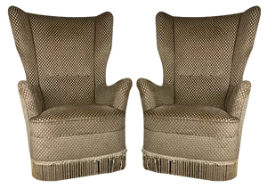 Set of Vintage Italian Chairs in Beige Velvet, 1950s