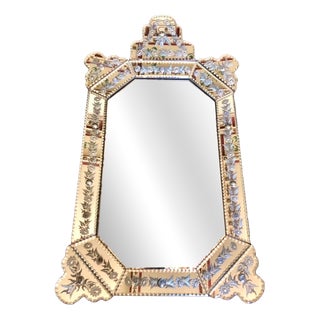 Vintage Venetian Crystal Mirror with Engravings and Beveled Edges, 1920s For Sale