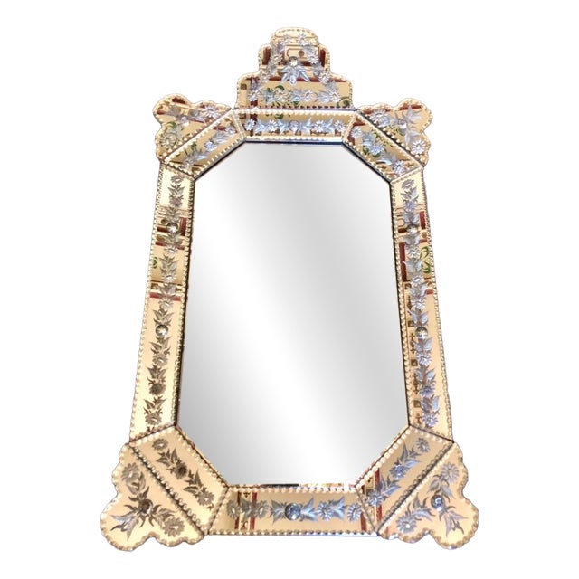 Vintage Venetian Crystal Mirror with Engravings and Beveled Edges, 1920s For Sale