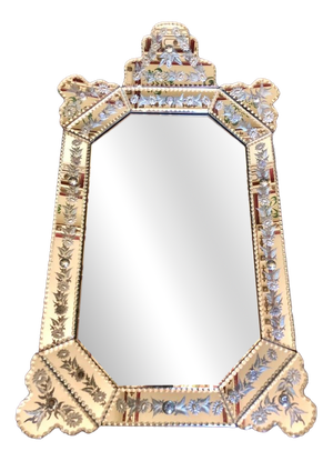 Vintage Venetian Crystal Mirror with Engravings and Beveled Edges, 1920s