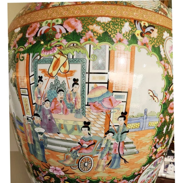 Ceramic Pair of Monumental Mid-20th Century Chinese Famille Rose Palace Vases For Sale - Image 7 of 17