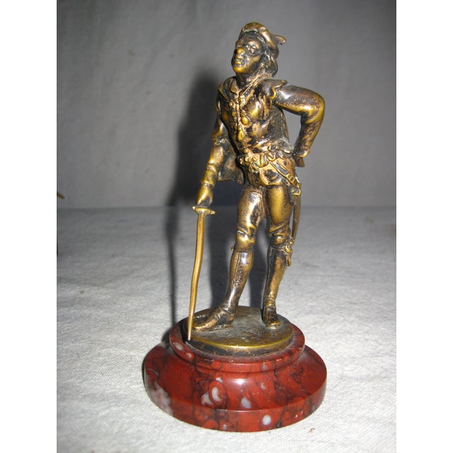 Metal Pair of French Bronze Statue of Musketeer Signed Emile Guillemin 19 Century For Sale - Image 7 of 12