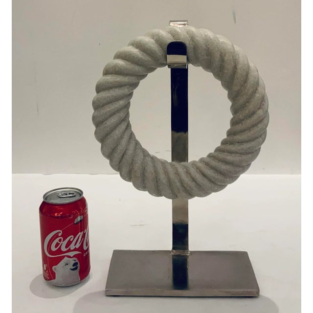 Small Modern Carved White Marble Ring Sculpture For Sale - Image 4 of 5