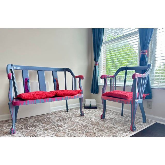 1930s One of a Kind Hand Painted Contemporary Accent Loveseat For Sale - Image 12 of 17