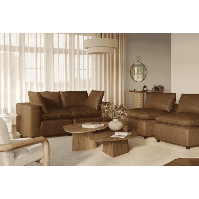 Brown Cali Brown Leather Modular Loveseat For Sale - Image 8 of 8
