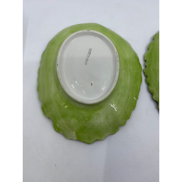 Green Vintage Majolica Italian Cabbage Leaf Small Platers - A Pair For Sale - Image 8 of 8