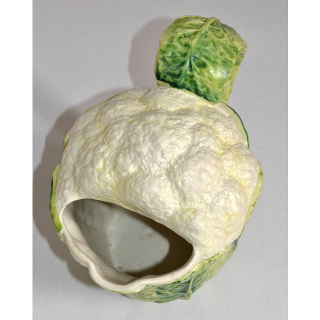1970s Majolica Green White Cauliflower Ceramic Pitcher Italy Mark Lord & Taylor For Sale - Image 9 of 15