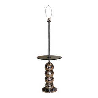 1970s George Kovacs Stacked Chrome Ball Floor Lamp With Glass Tray Table For Sale