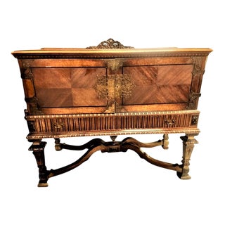 Early 20th Century Antique Showpiece Ornate Burlwood Spanish Revival Buffet From Rockford For Sale