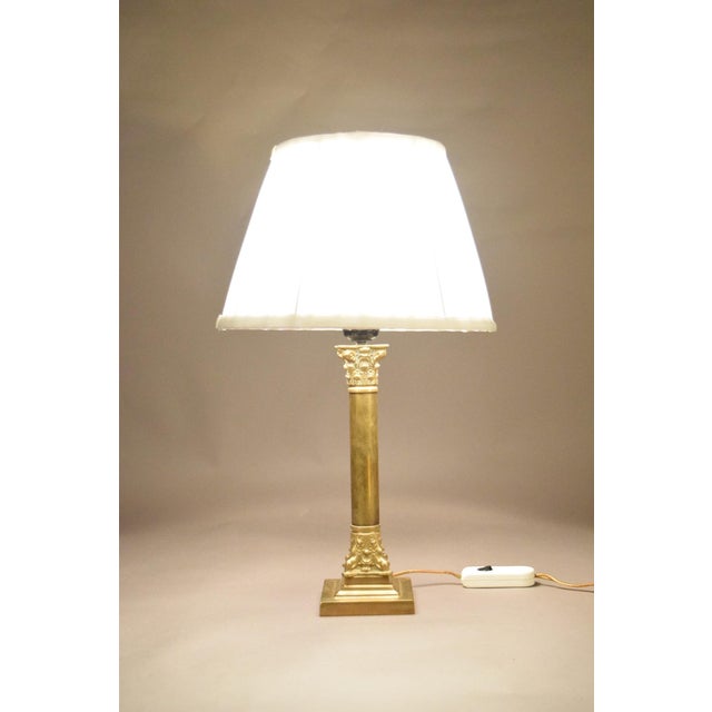 NeoclassicalBrass Classical Column Table Lamp with Ornate Capital and Square Pedestal, Europe, 1950s For Sale - Image 15 of 17