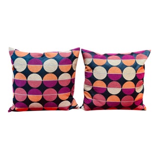 2000s Polka Dot Square Pillows - a Pair For Sale