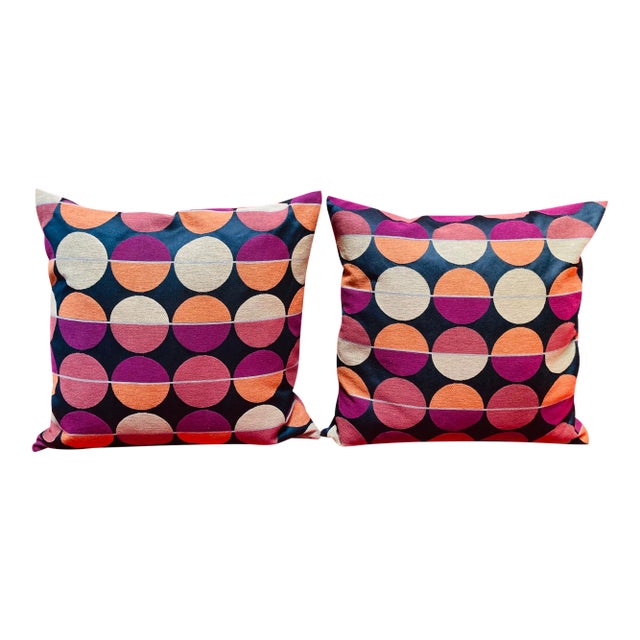2000s Polka Dot Square Pillows - a Pair For Sale