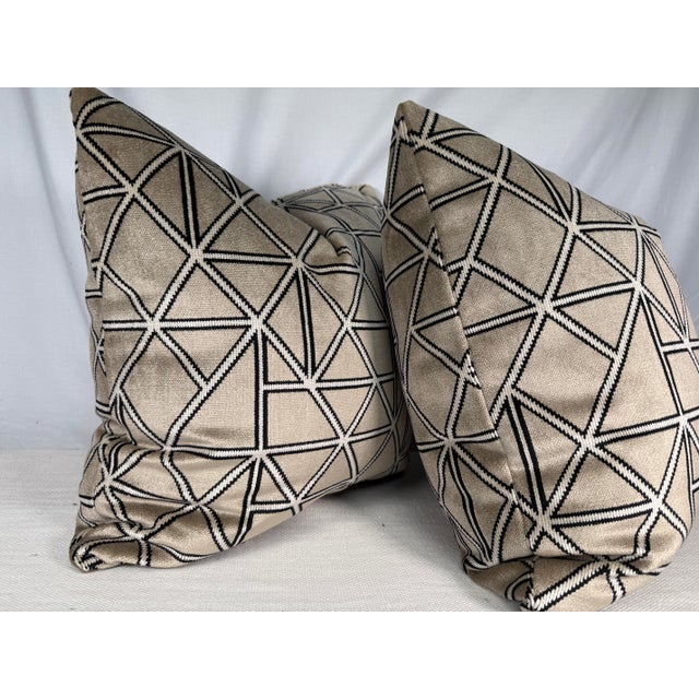 Transitional Modern Printed Velvet in Silver 22" Pillows-a Pair For Sale - Image 3 of 3